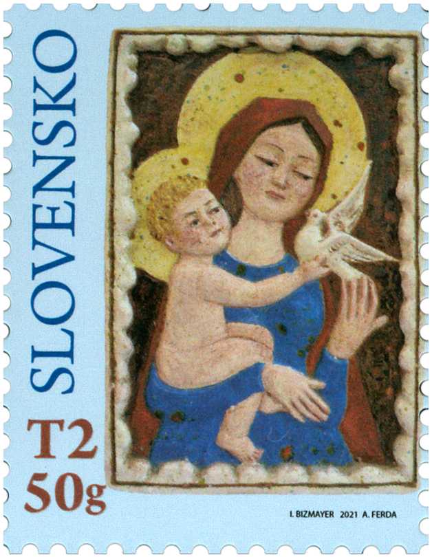 Poštová známka s reliéfom Madony od národného umelca Ignáca Bizmayera